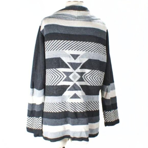 Collections Etc Color Block Open Cardigan Black Gray Off White Stripes Size XL - Picture 5 of 6